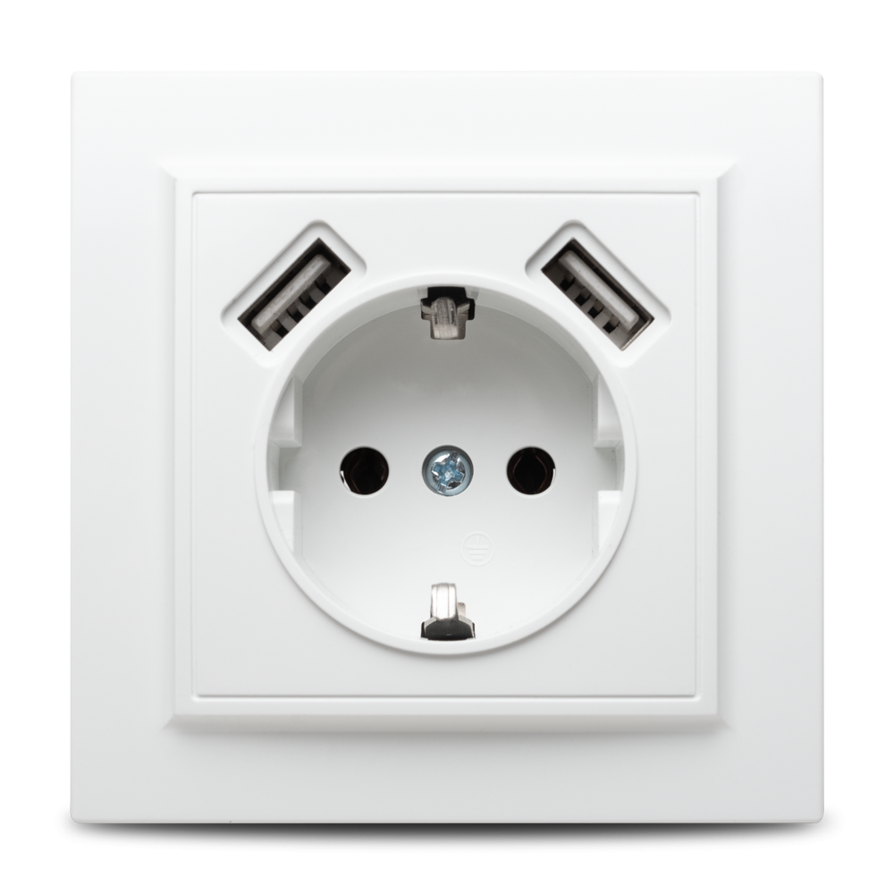 Novelite Unterputz-Schutzkontaktsteckdose mit 2 USB-Ladeanschlüssen, 2,1 A, weiß