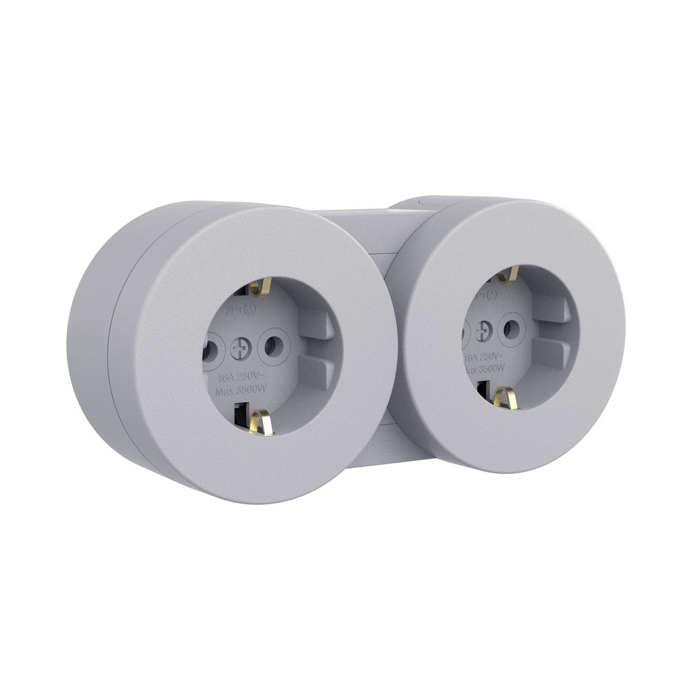 Ovivo Xone Aufputz-Doppel-Schutzkontaktsteckdose 16 A, IP54, grau