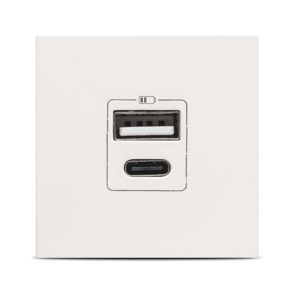 Elbi Moda Voice USB-Ladesteckdose USB-A + USB-C, 5 V, 2,4 A, 2 Module, Unterputz, weiß matt