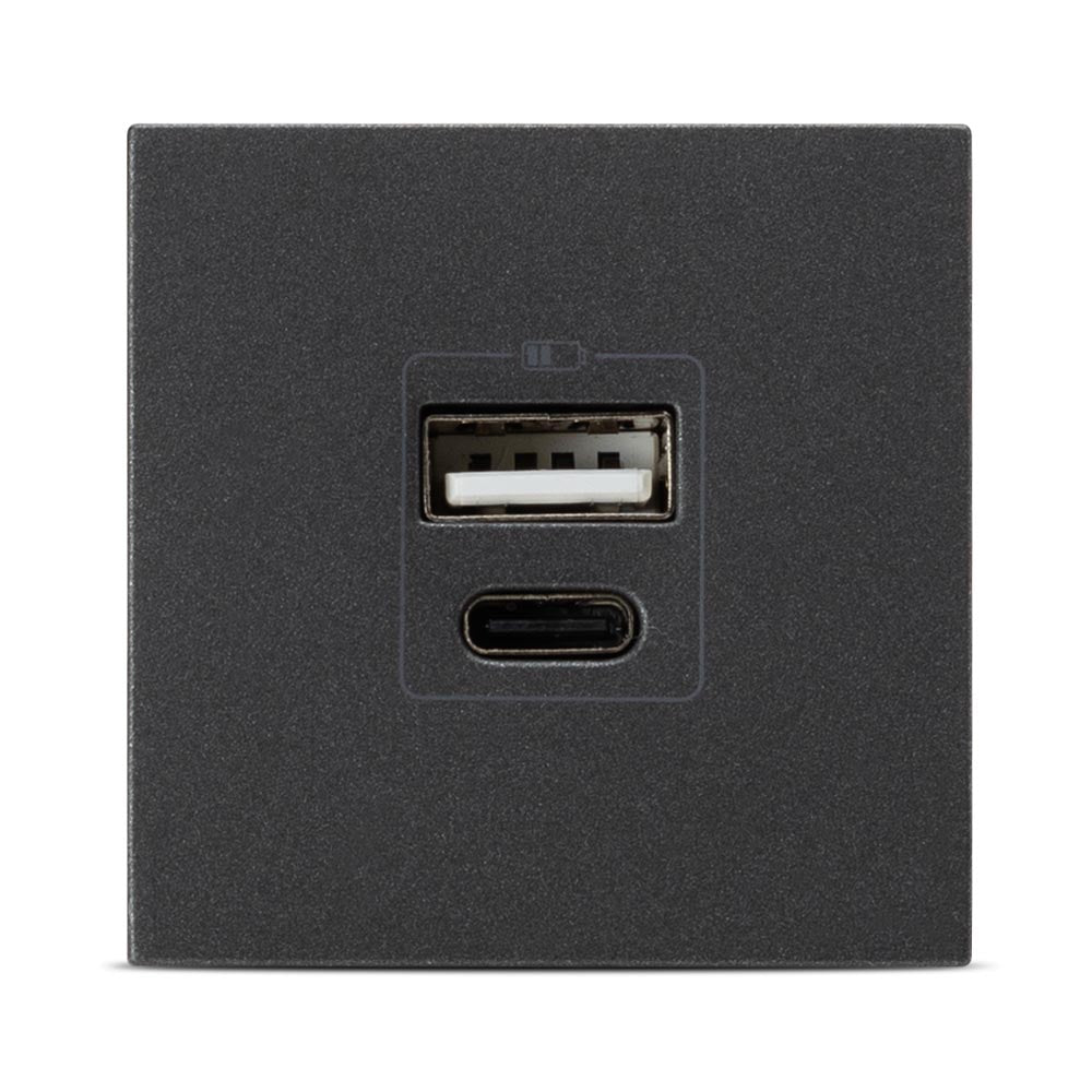 Elbi Moda Voice USB-Ladesteckdose USB-A + USB-C, 5 V, 2,4 A, 2 Module, Unterputz, anthrazit