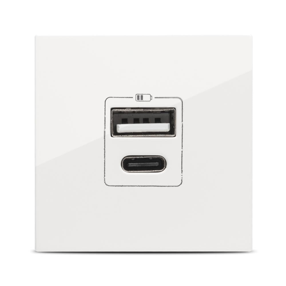 Elbi Moda Voice USB-Ladesteckdose USB-A + USB-C, 5 V, 2,4 A, 2 Module, Unterputz, weiß