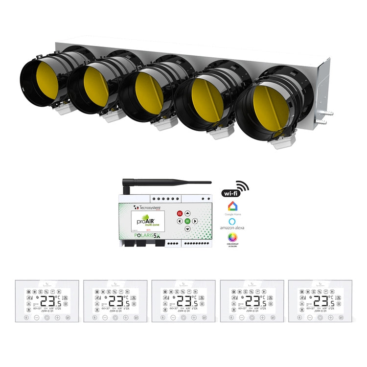 Tecnosystemi Kit für Multi-Zonen-Management, mit Plenum aus isoliertem Blech und 5 motorisierten Kanälen, mit 5 Stealth 3X GAD400405 Programmthermostaten PROAIR PACK CAB ORANGE 5L GAD400405