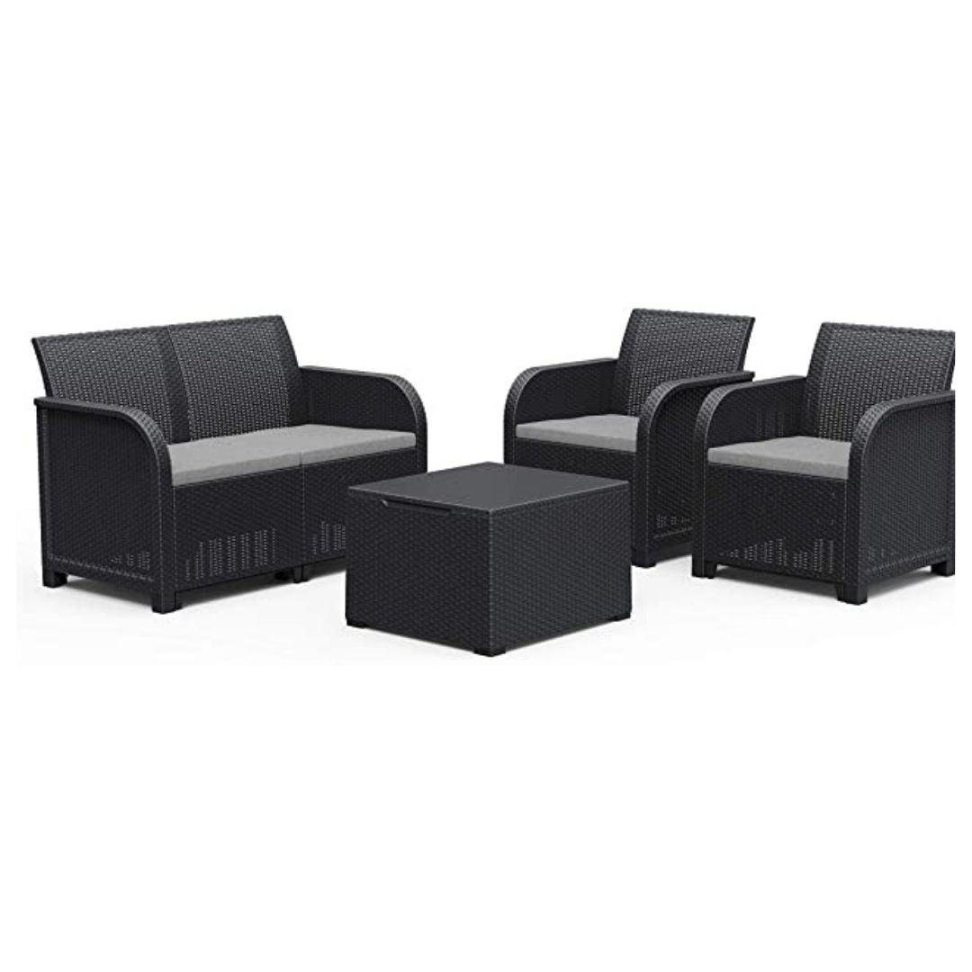 3-teilige Polyrattan-Gartenlounge komplett mit Kissen 2398-2397