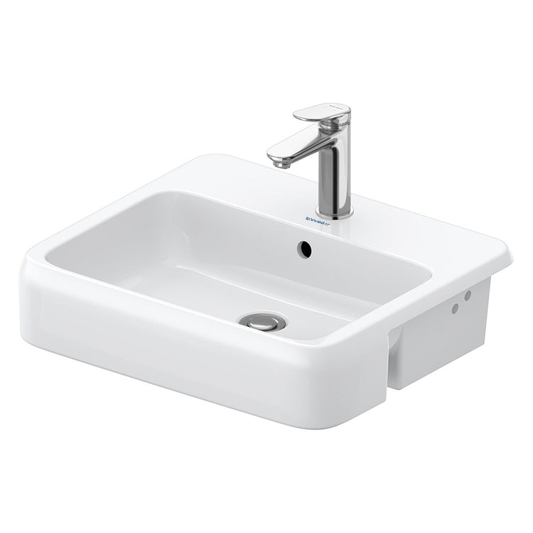 Duravit Halb eingelassener Waschtisch L. 55 cm, mit Überlauf und Loch für Armaturen, Weiß QATEGO 0399550000