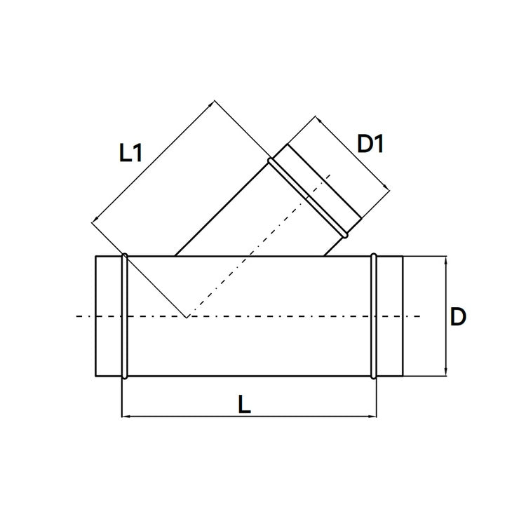 Irsap T-Stück 45° aus verzinktem Stahlblech mit DN125/125 und Ø 122/122 DLZT45121200
