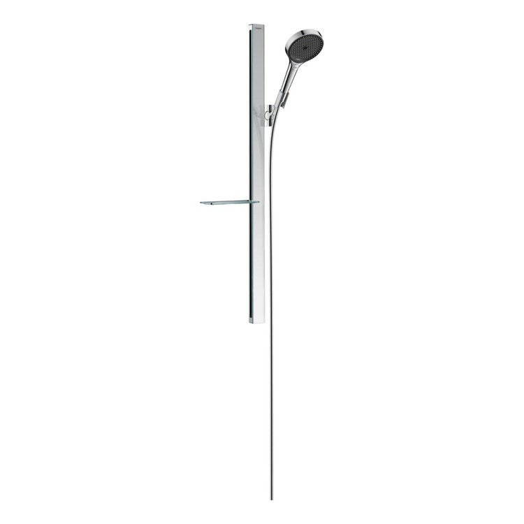 Hansgrohe Duschset 130, 3 Strahlen, mit Duschstange 90 cm und Seifenablage, Chrom-Finish RAINFINITY 27671000
