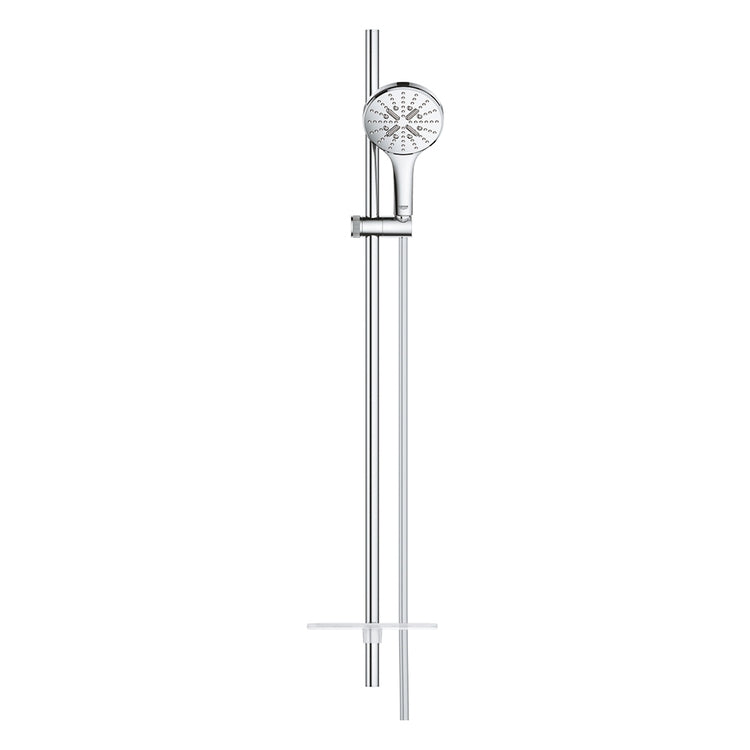 Grohe Duschstangenset mit 3 Strahlen, mit Duschkopf, Duschstange, Wandhalterung, Schlauch und Ablagefach, Chromoberfläche RAINSHOWER SMARTACTIVE 130 CUBE 26548000