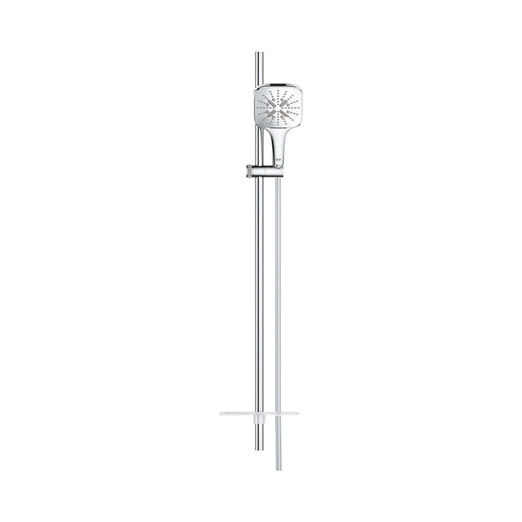 Grohe Duschstangenset mit 3 Strahlen, mit Duschkopf, Duschstange, Schlauch und Ablagefach, Chromoberfläche RAINSHOWER SMARTACTIVE 130 CUBE 26586000