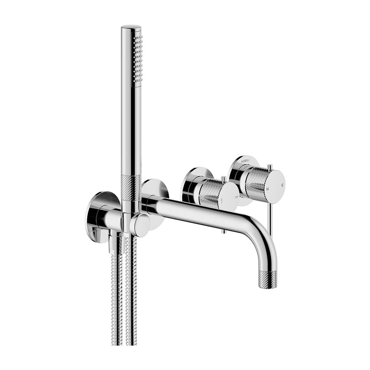 Nobili Einhebel-Wandmischer für Badewanne, 2-Wege, mit Umsteller, Handbrause und 150 cm Schlauch, ohne Einbaukörper, verchromt RESPIRO WEBK110/91RSCR