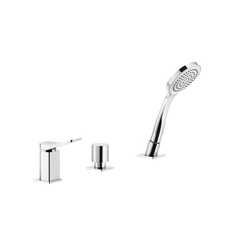 Gessi Relief Gruppenrand der Badewanne 3 Löcher, mit Umschalter, 150 cm Schlauch und kalkresistenter Handbrause, Ausführung am Badewannensäule, Chromfinish RILIEVO 59043#031