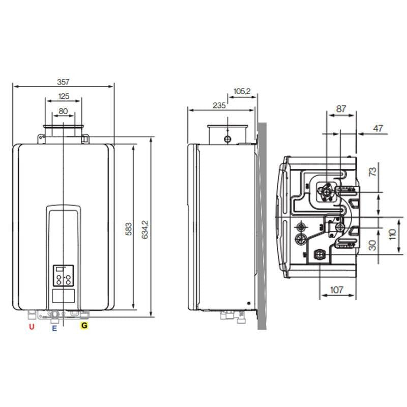 Rinnai REUVCM2837FFUDLP Warmwasserbereiter 28 Liter Flüssiggas Batteriespeicher