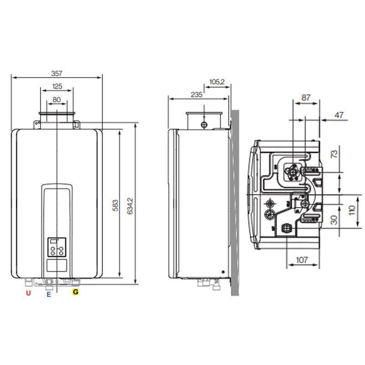 Rinnai REUVCM2837FFUDLP Warmwasserbereiter 28 Liter Flüssiggas Batteriespeicher