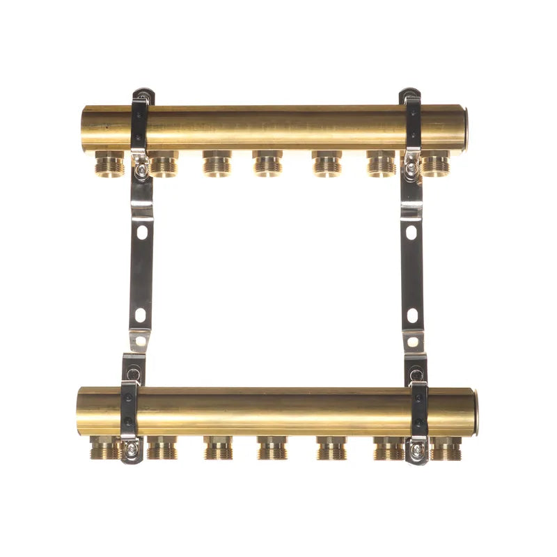 Reiter Messing-Heizkörperverteiler RMCO, Abstand 45 mm, mit Nippeln, 7 Kreise