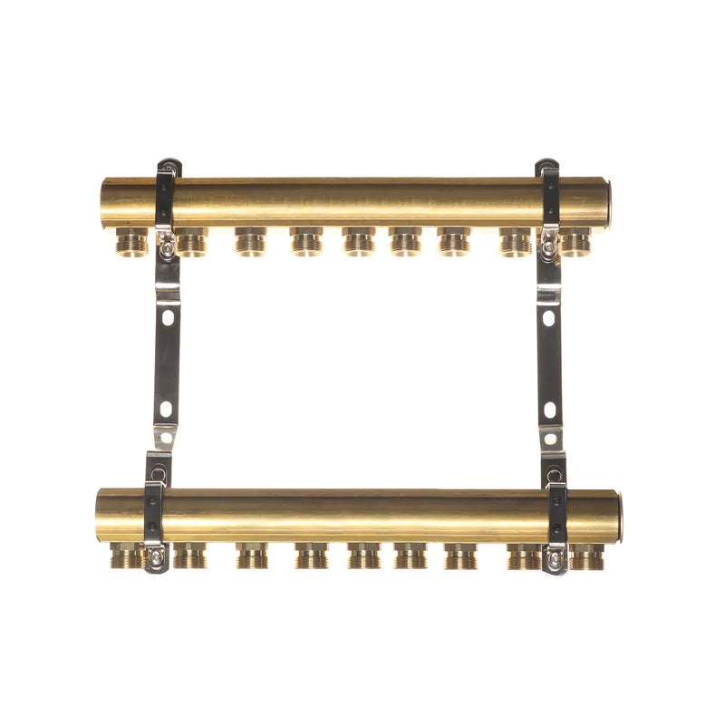 Reiter Messing-Heizkörperverteiler RMCO, Abstand 45 mm, mit Nippeln, 9 Kreise