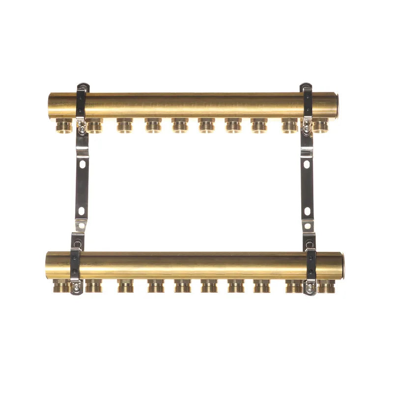 Reiter Messing-Heizkörperverteiler RMCO, Abstand 45 mm, mit Nippeln, 10 Kreise