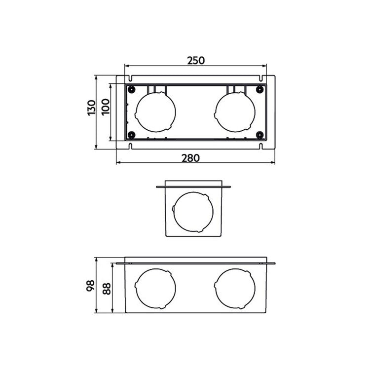 Irsap Plenum-Endgerät mit Mehrfachanschluss für RTG-Gitter, mit Anschlussmöglichkeit für DN75-Rohre FLEX TPLPLE02810F0