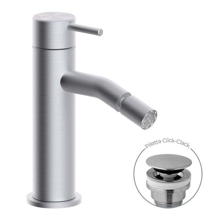 Rubinetteria Paffoni Armaturen Paffoni Einhebelmischer H. 15,3 cm für Bidet, mit Click-Clack-Abfluss 1"1/4, Edelstahloberfläche INOX TECH INOX131KAC