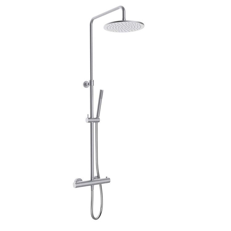 Rubinetteria Paffoni Paffoni, höhenverstellbare Duschsäule zur Wandmontage, runder Duschkopf Ø 25 cm, 150 cm Schlauch und Handbrause, Edelstahl-Finish INOX TECH ZCOL504AC