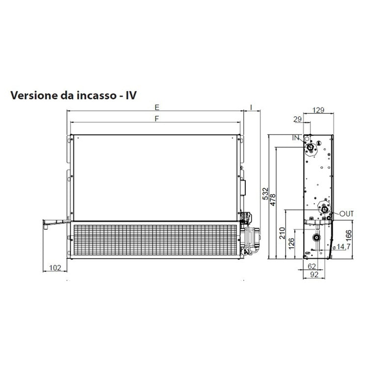 Sabiana Carisma Whisper CFF-IV 30 Wohnraum-Gebläsekonvektor mit Asynchronmotor, zum Einbau, ohne Ventile, Anschlüsse nur links 0071603