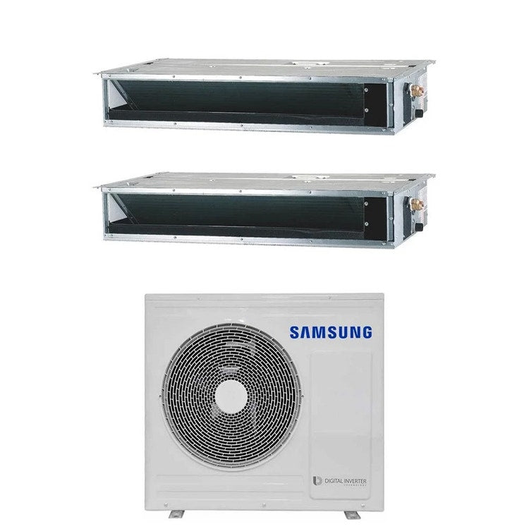Samsung 2-fach-Split-Klimagerät Kanalgerät niedrige/mittlere Pressung, Inverter – Außengerät R32 6,8 kW, Innengeräte 12000+12000 BTU AJ068TXJ3KG/EU+AJ0[35|35]TNLPEG