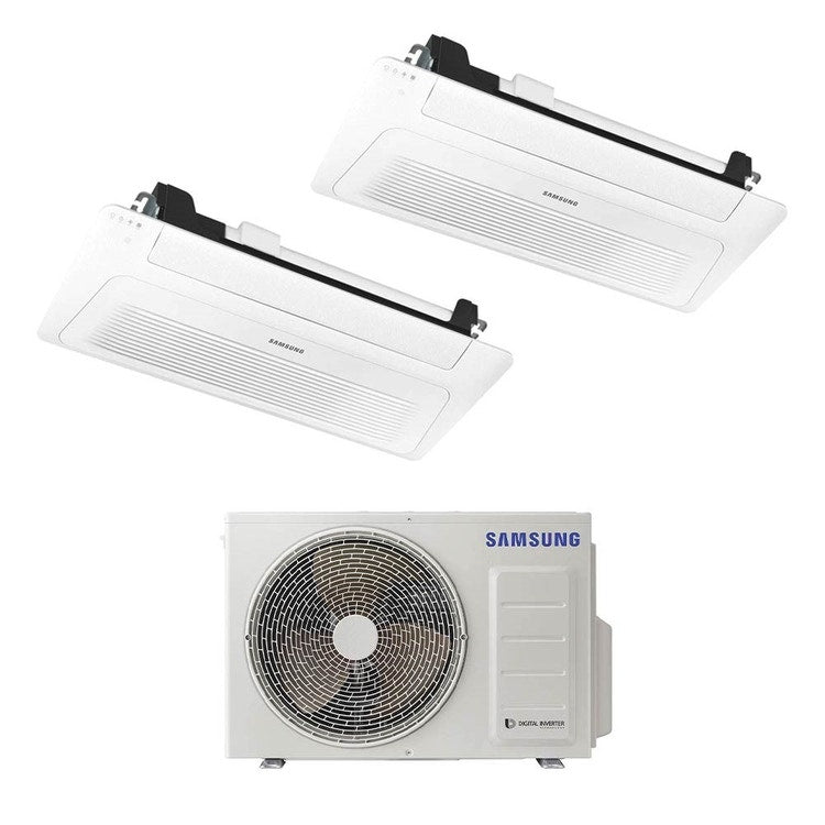 Samsung 2-fach-Split-Klimagerät 1-Wege-Kassette WINDFREE, Inverter, Weiß – Außengerät R32 5 kW, Innengeräte 9000+12000 BTU AJ050TXJ2KG/EU+AJ0[26|35]TN1DKG/EU
