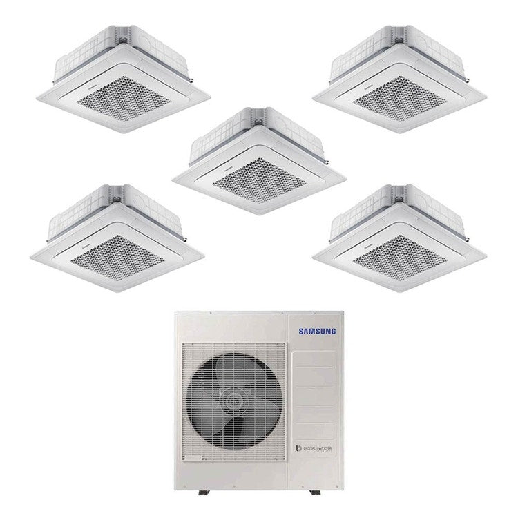 Samsung 5-fach-Split-Klimagerät 4-Wege-Kassette Mini WindFree, Inverter, Weiß – Außengerät R32 10 kW, Innengeräte 7000+9000+12000+12000+18000 BTU AJ100TXJ5KG/EU+AJ0[20|26|35|35|52]TNNDKG/EU