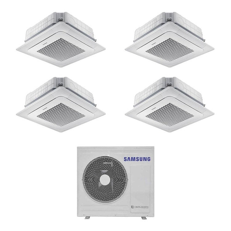 Samsung 4-fach-Split-Klimagerät 4-Wege-Kassette Mini WindFree, Inverter, Weiß – Außengerät R32 8 kW, Innengeräte 5000+7000+7000+9000 BTU AJ080TXJ4KG/EU+AJ0[16|20|20|26]TNNDKG/EU
