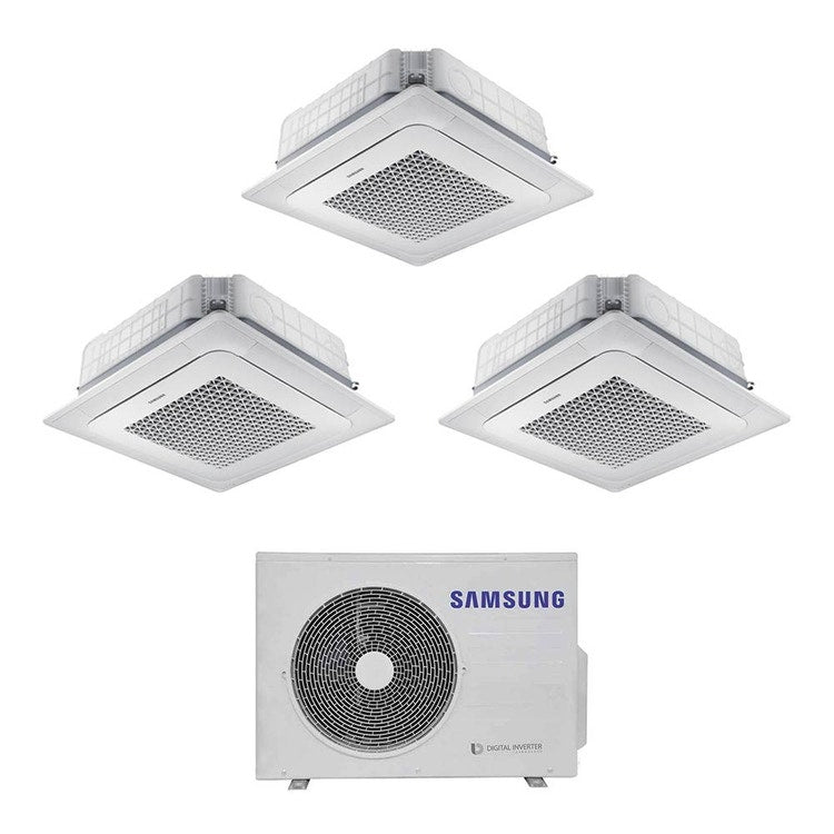 Samsung 3-fach-Split-Klimagerät 4-Wege-Kassette Mini WindFree, Inverter, Weiß – Außengerät R32 5,2 kW, Innengeräte 7000+7000+9000 BTU AJ052TXJ3KG/EU+AJ0[20|20|26]TNNDKG/EU