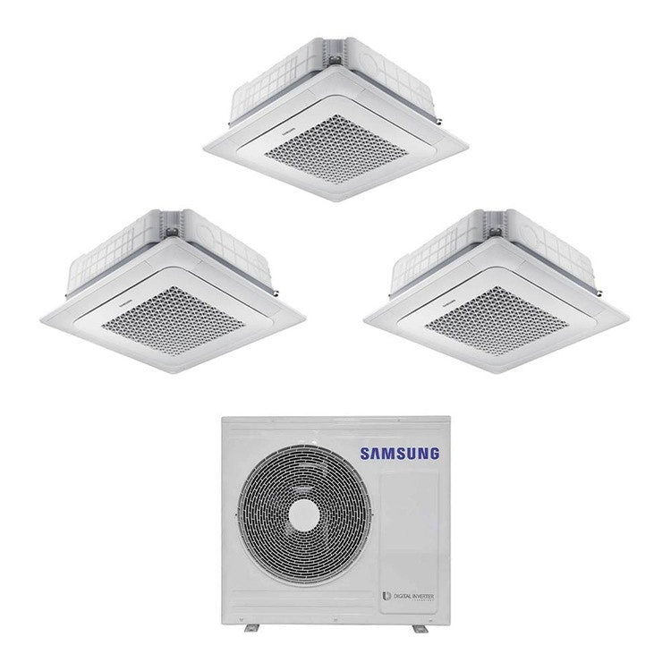 Samsung 3-fach-Split-Klimagerät 4-Wege-Kassette Mini WindFree, Inverter, Weiß – Außengerät R32 6,8 kW, Innengeräte 5000+5000+9000 BTU AJ068TXJ3KG/EU+AJ0[16|16|26]TNNDKG/EU