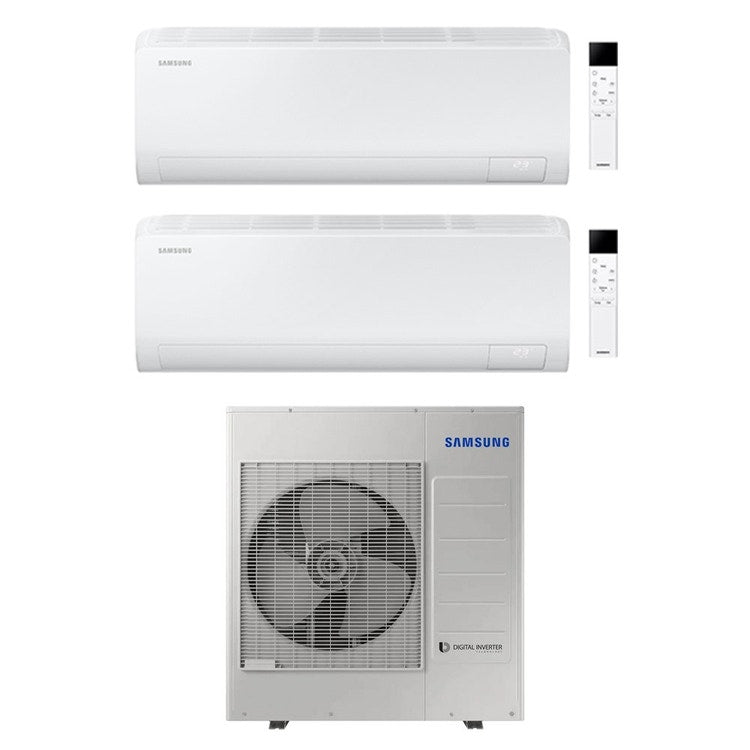 Samsung 2-fach-Split-Klimagerät CEBU S2, Wandgerät, Inverter, WLAN, Weiß – Außengerät R32 10 kW, Innengeräte 24000+24000 BTU AJ100TXJ5KG/EU+AR50F[24|24]C1AHNEU