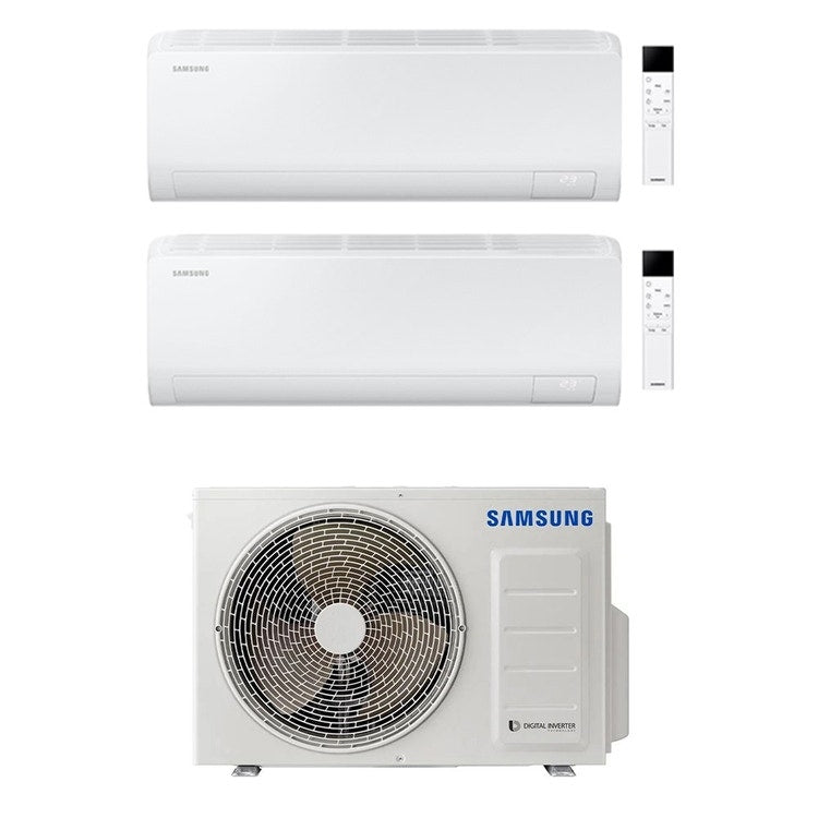 Samsung 2-fach-Split-Klimagerät CEBU S2, Wandgerät, Inverter, WLAN, Weiß – Außengerät R32 4 kW, Innengeräte 7000+12000 BTU AJ040TXJ2KG/EU+AR50F[07|12]C1AHNEU