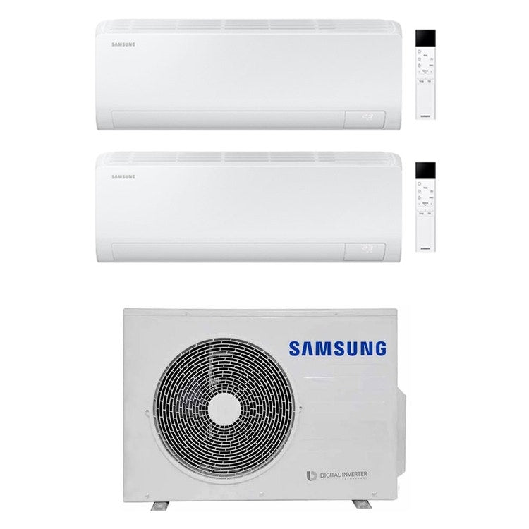 Samsung 2-fach-Split-Klimagerät CEBU S2, Wandgerät, Inverter, WLAN, Weiß – Außengerät R32 5,2 kW, Innengeräte 9000+18000 BTU AJ052TXJ3KG/EU+AR50F[09|18]C1AHNEU