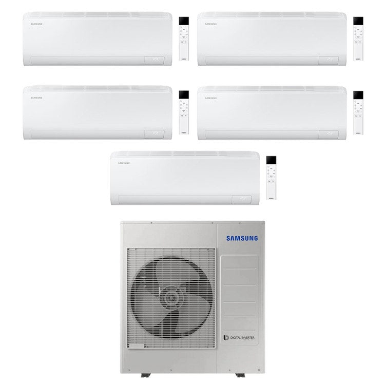 Samsung 5-fach-Split-Klimagerät CEBU S2, Wandgerät, Inverter, WLAN, Weiß – Außengerät R32 10 kW, Innengeräte 9000+9000+9000+12000+18000 BTU AJ100TXJ5KG/EU+AR50F[09|09|09|12|18]C1AHNEU