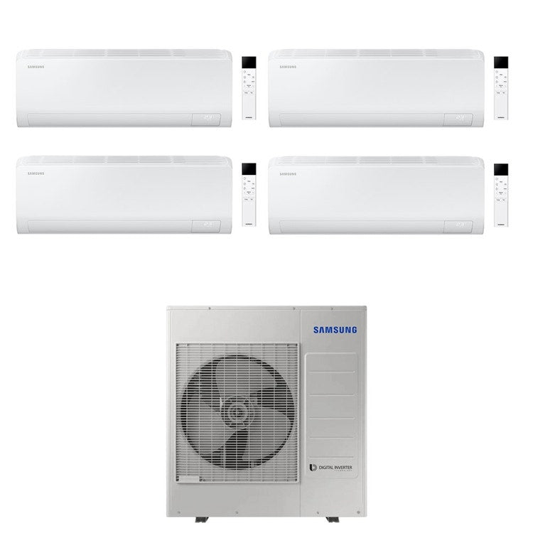 Samsung 4-fach-Split-Klimagerät CEBU S2, Wandgerät, Inverter, WLAN, Weiß – Außengerät R32 10 kW, Innengeräte 7000+9000+9000+18000 BTU AJ100TXJ5KG/EU+AR50F[07|09|09|18]C1AHNEU