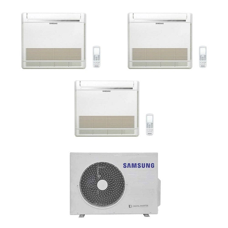 Samsung 3-fach-Split-Klimagerät Konsole, Truhengerät, Inverter, Weiß – Außengerät R32 5,2 kW, Innengeräte 9000+9000+12000 BTU AJ052TXJ3KG/EU+AJ0[26|26|35]TNJDKG/EU