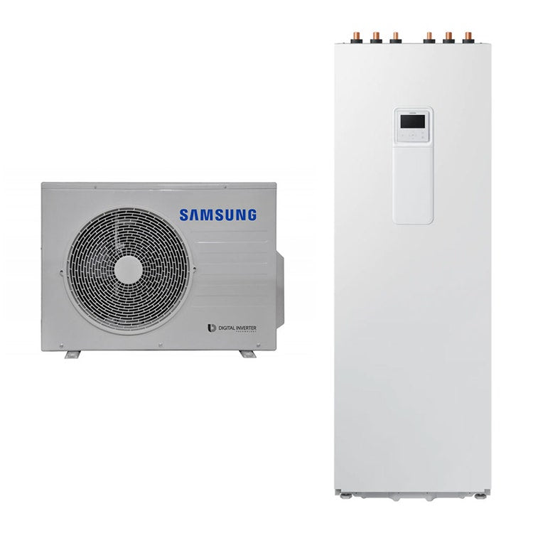Samsung Komplettsystem aus Inverter-Wärmepumpe 6 kW und ClimateHub-System 260 Liter für Heizung, Kühlung und Trinkwarmwasserbereitung EHS SPLIT AE060RXEDEG/EU+AE260RNWSEG/EU