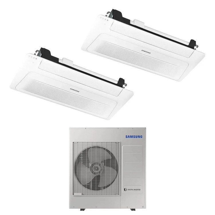 Samsung 2-fach-Split-Klimagerät 1-Wege-Kassette WINDFREE, Inverter, Weiß – Außengerät R32 10 kW, Innengeräte 9000+12000 BTU AJ100TXJ5KG/EU+AJ0[26|35]TN1DKG/EU
