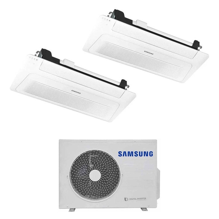 Samsung 2-fach-Split-Klimagerät 1-Wege-Kassette WINDFREE, Inverter, Weiß – Außengerät R32 5,2 kW, Innengeräte 9000+9000 BTU AJ052TXJ3KG/EU+AJ0[26|26]TN1DKG/EU