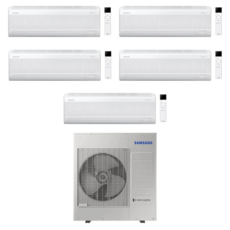 Samsung 5-fach-Split-Klimagerät WINDFREE AVANT S2, Wandgerät, Inverter, WLAN, Weiß – Außengerät R32 10 kW, Innengeräte 7000+7000+7000+7000+18000 BTU AJ100TXJ5KG/EU+AR70F[07|07|07|07|18]C1AWNEU