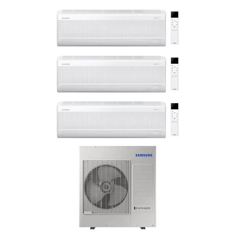 Samsung 3-fach-Split-Klimagerät WINDFREE AVANT S2, Wandgerät, Inverter, WLAN, Weiß – Außengerät R32 10 kW, Innengeräte 7000+9000+12000 BTU AJ100TXJ5KG/EU+AR70F[07|09|12]C1AWNEU