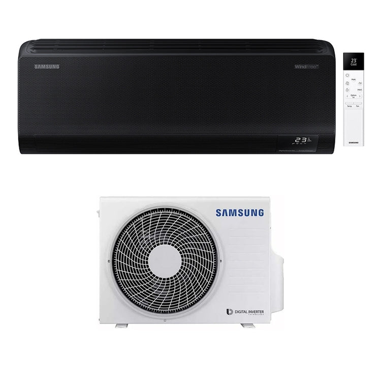 Samsung Monosplit-Klimagerät WINDFREE BLACK, Wandgerät, Inverter, WLAN – Außengerät 3,5 kW, Innengerät 12000 BTU F-AR12BLK