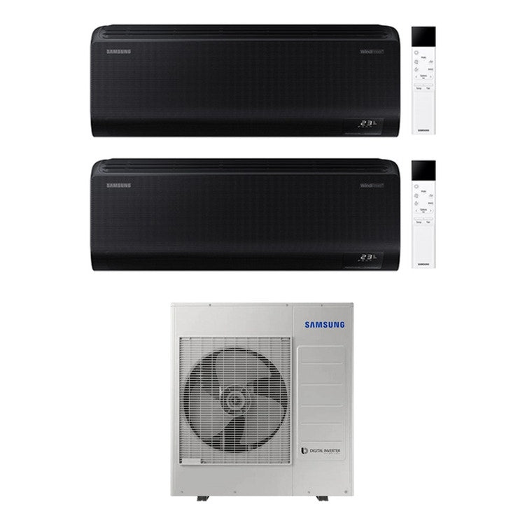 Samsung 2-fach-Split-Klimagerät WINDFREE BLACK, Wandgerät, Inverter, WLAN, Schwarz – Außengerät R32 10 kW, Innengeräte 7000+12000 BTU AJ100TXJ5KG/EU+AR70F[07|12]C1ABNEU