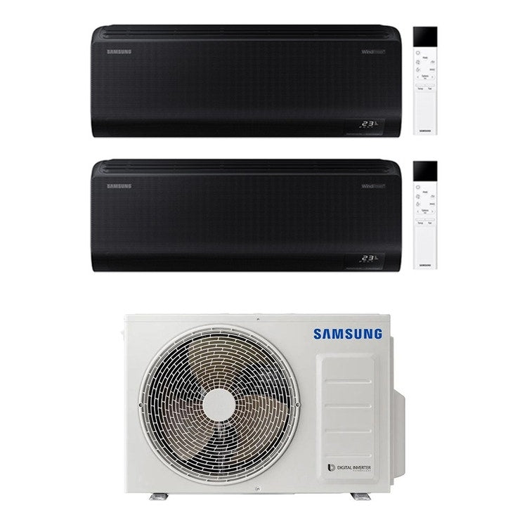 Samsung 2-fach-Split-Klimagerät WINDFREE BLACK, Wandgerät, Inverter, WLAN, Schwarz – Außengerät R32 4 kW, Innengeräte 7000+12000 BTU AJ040TXJ2KG/EU+AR70F[07|12]C1ABNEU