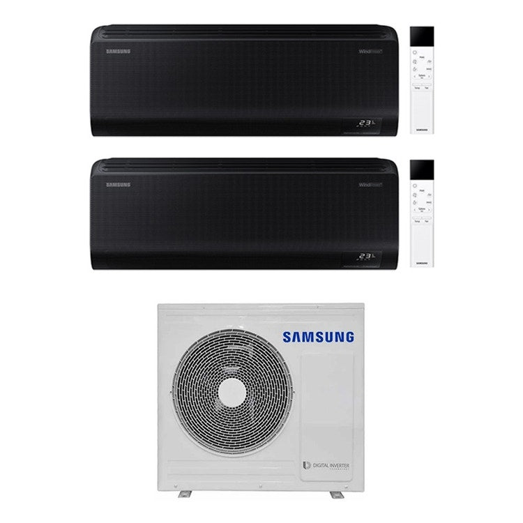 Samsung 2-fach-Split-Klimagerät WINDFREE BLACK, Wandgerät, Inverter, WLAN, Schwarz – Außengerät R32 6,8 kW, Innengeräte 7000+12000 BTU AJ068TXJ3KG/EU+AR70F[07|12]C1ABNEU