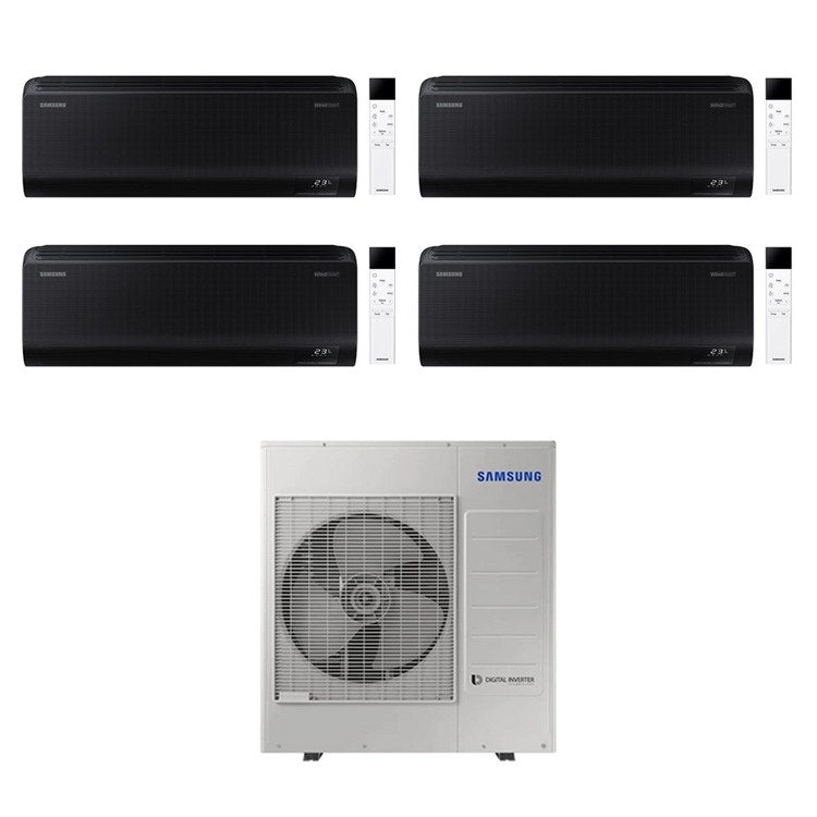 Samsung 4-fach-Split-Klimagerät WINDFREE BLACK, Wandgerät, Inverter, WLAN, Schwarz – Außengerät R32 10 kW, Innengeräte 7000+7000+7000+12000 BTU AJ100TXJ5KG/EU+AR70F[07|07|07|12]C1ABNEU