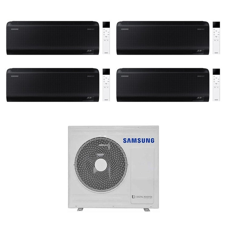 Samsung 4-fach-Split-Klimagerät WINDFREE BLACK, Wandgerät, Inverter, WLAN, Schwarz – Außengerät R32 8 kW, Innengeräte 7000+7000+7000+12000 BTU AJ080TXJ4KG/EU+AR70F[07|07|07|12]C1ABNEU