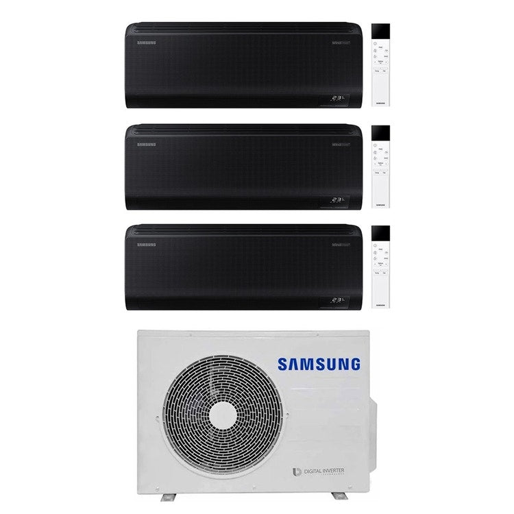 Samsung 3-fach-Split-Klimagerät WINDFREE BLACK, Wandgerät, Inverter, WLAN, Schwarz – Außengerät R32 5,2 kW, Innengeräte 7000+7000+7000 BTU AJ052TXJ3KG/EU+AR70F[07|07|07]C1ABNEU