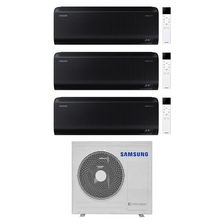 Samsung 3-fach-Split-Klimagerät WINDFREE BLACK, Wandgerät, Inverter, WLAN, Schwarz – Außengerät R32 8 kW, Innengeräte 9000+9000+9000 BTU AJ080TXJ4KG/EU+AR70F[09|09|09]C1ABNEU