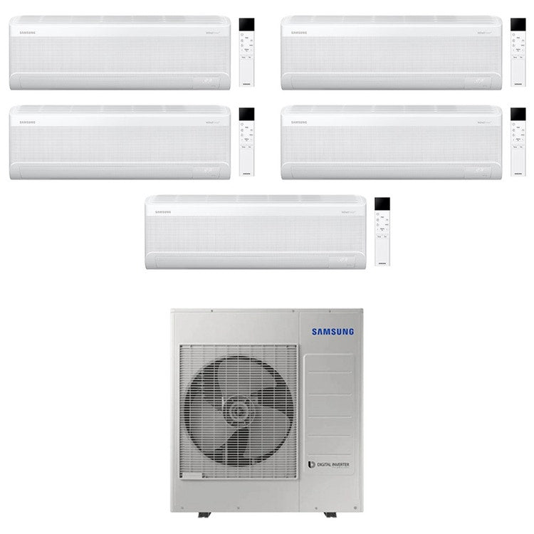 Samsung 5-fach-Split-Klimagerät WINDFREE ELITE S2, Wandgerät, Inverter, WLAN, Weiß – Außengerät R32 10 kW, Innengeräte 7000+7000+7000+7000+7000 BTU AJ100TXJ5KG/EU+AR70F[07|07|07|07|07]CAAWNEU