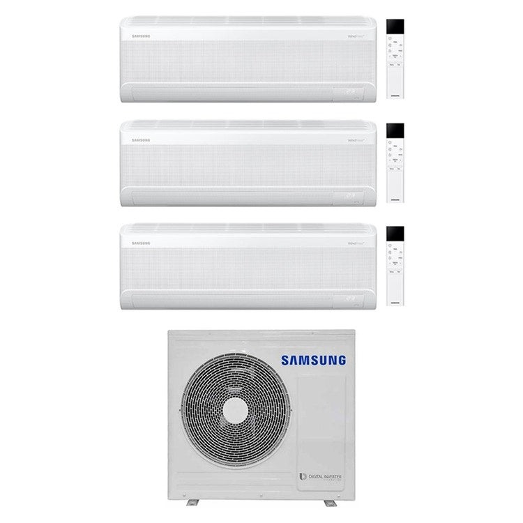 Samsung 3-fach-Split-Klimagerät WINDFREE ELITE S2, Wandgerät, Inverter, WLAN, Weiß – Außengerät R32 6,8 kW, Innengeräte 7000+7000+7000 BTU AJ068TXJ3KG/EU+AR70F[07|07|07]CAAWNEU